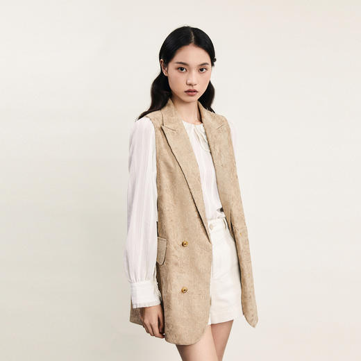 谜底西装马夹女2024春新款通勤风提花双排扣中长款马甲241GM0063 商品图1