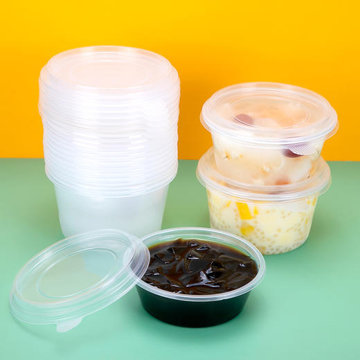 喇叭花一次性餐盒圆盒一次性塑料碗打包饭盒圆汤碗透明带盖外卖 商品图3