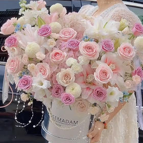 【怦然心动】粉玫瑰➕粉百合➕紫玫瑰高端时尚海派大抱抱桶