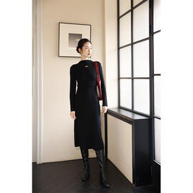 HeyDress半高领针织连衣裙女秋冬法式修身显瘦镂空毛衣裙气质裙子