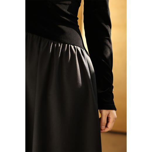 HeyDress法式拼接丝绒连衣裙女秋冬复古收腰气质小黑裙赫本风裙子 商品图3