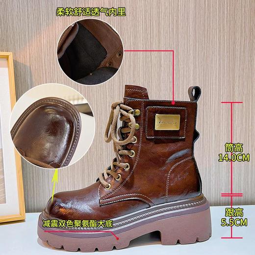 发泡底真皮马丁靴女2023冬季新款粗跟加绒保暖短靴女复古圆头女靴 商品图1