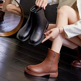 真皮马丁靴女2023秋季新款复古加绒短靴复古英伦风女靴百搭靴子女