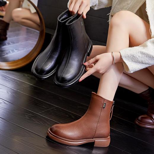 真皮马丁靴女2023秋季新款复古加绒短靴复古英伦风女靴百搭靴子女 商品图0