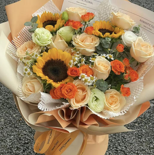 【金色暖阳】向日葵➕香槟色系➕蔷薇精品时尚花束 商品图0