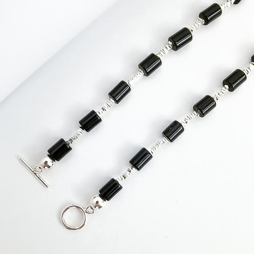 ELOANE GALLERY 落岸Darkside系列管形黑玛瑙间隔S925纯银碎银子项链【7天内发货】 商品图5