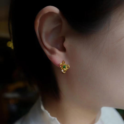 龢盒原创 18k金镶清冷古典蝴蝶花耳圈耳环 商品图1