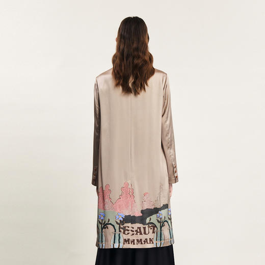 谜底长款风衣女2024春新款高端西装领原创印花宽松外套241GE0163 商品图2