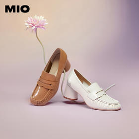 MIO米奥春季方头高跟豆豆鞋牛皮革复古通勤乐福鞋女鞋M241561801