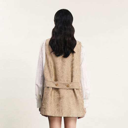 谜底西装马夹女2024春新款通勤风提花双排扣中长款马甲241GM0063 商品图2
