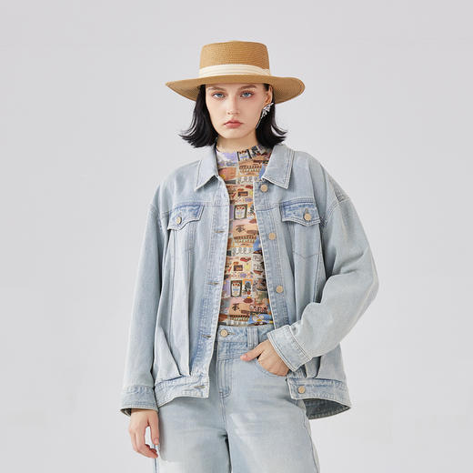 谜底牛仔外套女2024春季新款复古重工绣花大廓形中长款241MW0046 商品图0