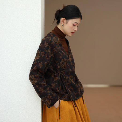 绽放019朵/2024新款新中式天丝羊毛棉提花优雅高贵老钱风复古外套 商品图1