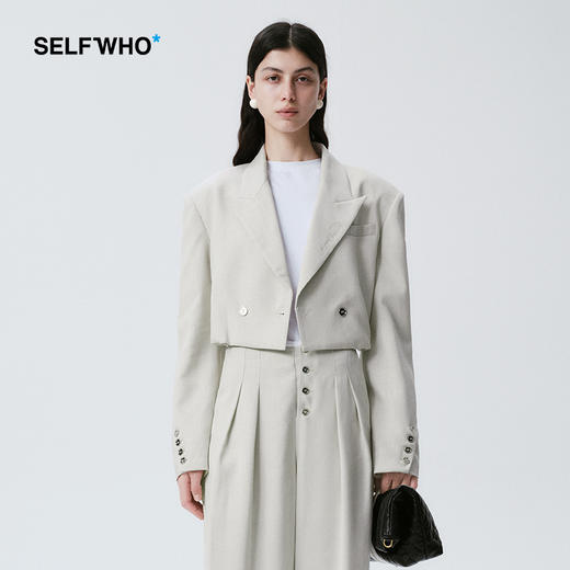 Self Who烟灰绿色西装外套女2024早春新款休闲宽松设计感短款西服 商品图0