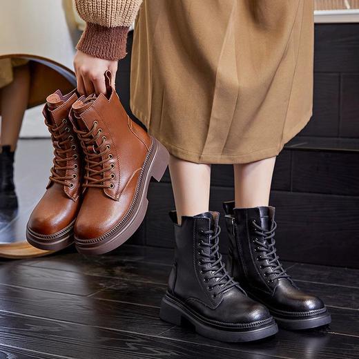 真皮马丁靴女2023秋冬新款休闲时尚百搭复古短靴厚底圆头粗跟潮靴 商品图0