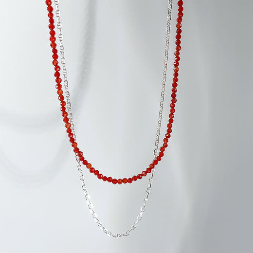 ELOANE GALLERY 落岸Orient系列红玛瑙串珠双层意大利工艺S925纯银项链【7天内发货】 商品图3