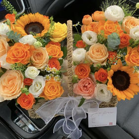 【阳光印记】向日葵香宾色系精品时尚手提花篮