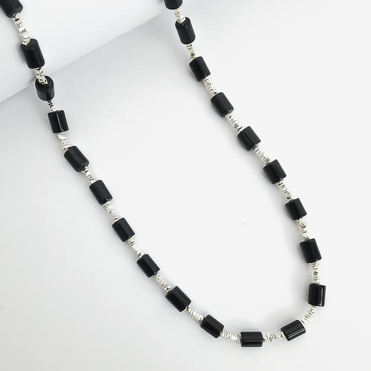 ELOANE GALLERY 落岸Darkside系列管形黑玛瑙间隔S925纯银碎银子项链【7天内发货】 商品图2