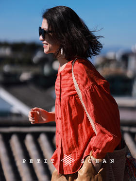 红灯笼 日本进口苎麻棉石磨洗工艺条纹新年小衫