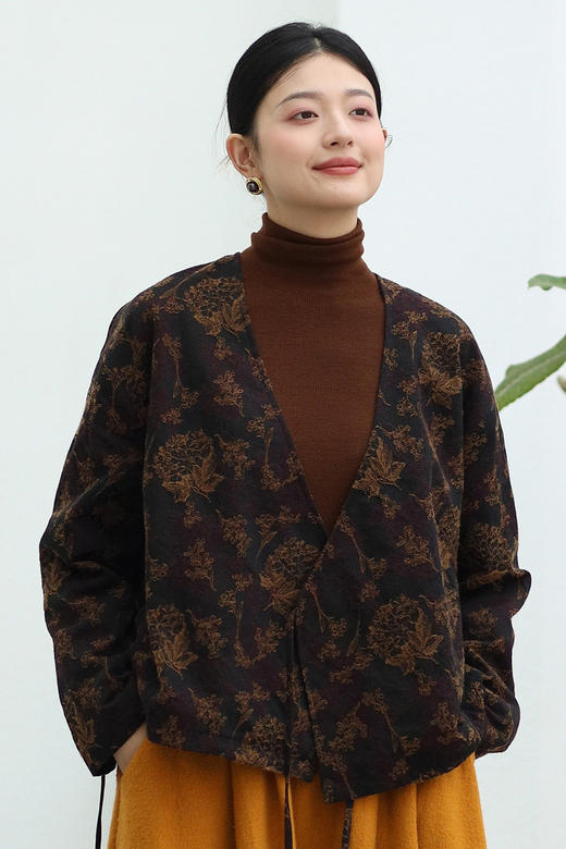 绽放019朵/2024新款新中式天丝羊毛棉提花优雅高贵老钱风复古外套 商品图5