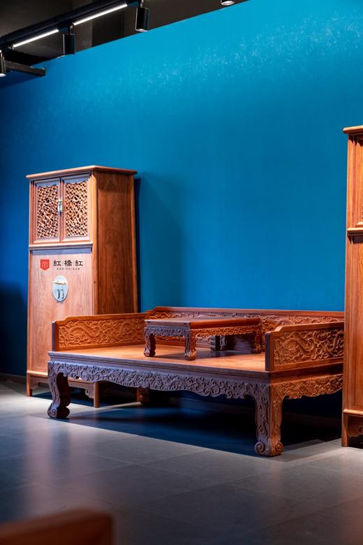 红桥红  家具严选  缅甸花梨（大果紫檀）【198 三弯腿双龙戏珠罗汉床 两件套】 商品图0