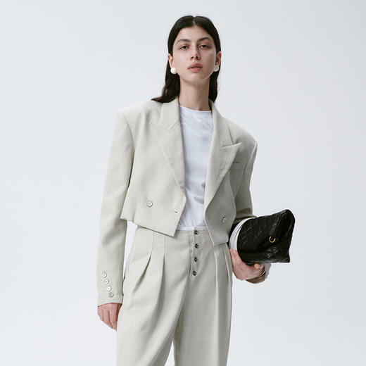 Self Who烟灰绿色西装外套女2024早春新款休闲宽松设计感短款西服 商品图1