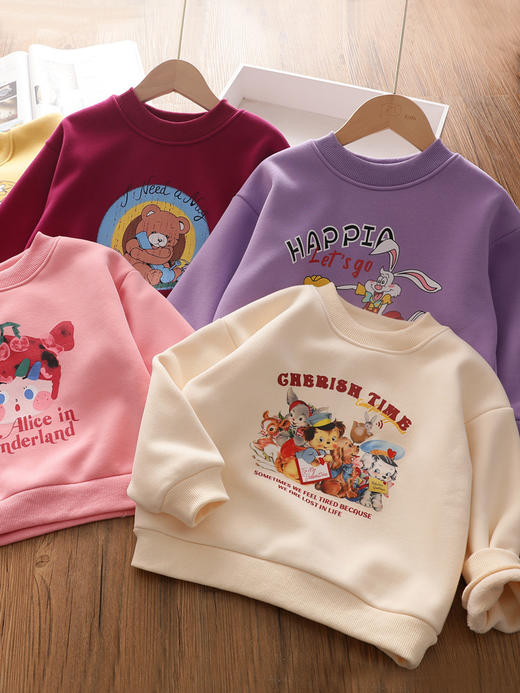 【69.9/任选2件！】女童加绒圆领卫衣，儿童洋气卡通一体奥粒绒，保暖休闲套头上衣深秋冬 商品图2