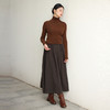 绽放031朵/深咖极简风半松紧腰精致塔克亚麻色织中长款棉麻半身裙 商品缩略图1