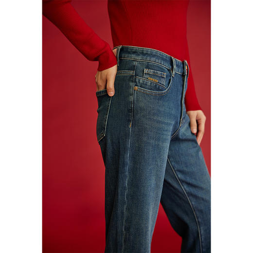 HeyDress复古直筒牛仔裤女秋冬法式高腰显瘦花边烟管裤设计感裤子 商品图1