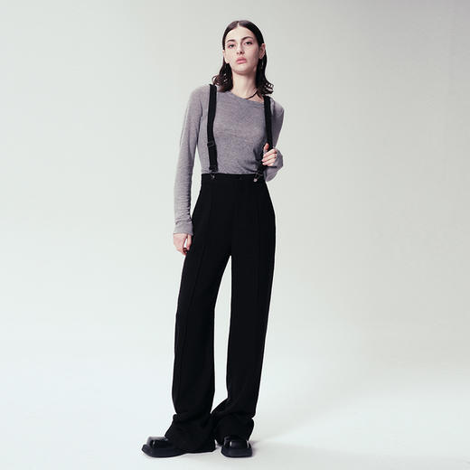 Self Who黑色休闲背带裤女2024春新款通勤原创设计垂感直筒阔腿裤 商品图4