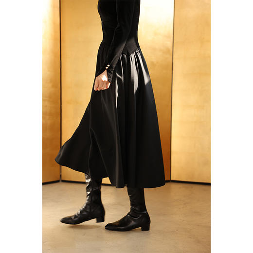 HeyDress法式拼接丝绒连衣裙女秋冬复古收腰气质小黑裙赫本风裙子 商品图2