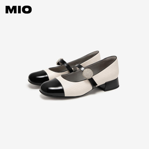 MIO米奥春季小香风浅口单鞋编织压纹钻饰复古玛丽珍鞋女鞋M241440703 商品图3