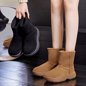 真皮雪地靴女2023冬季新款保暖厚底加绒短靴时尚百搭高帮加绒女靴