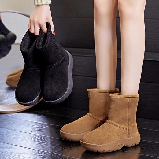 真皮雪地靴女2023冬季新款保暖厚底加绒短靴时尚百搭高帮加绒女靴 商品图0