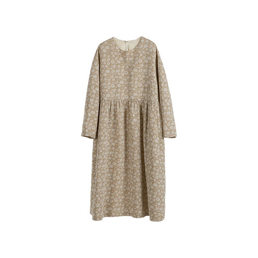 绽放027朵/米黄色雏菊叶子提花浪漫老钱风宽松长袖文艺棉麻连衣裙 商品图4