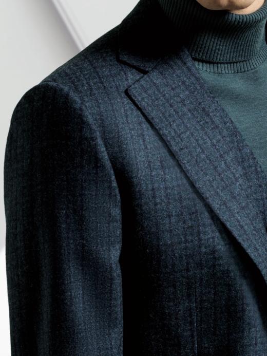 Stylbiella 羊绒羊毛混织360克重纬向弹力青绿色格纹全麻衬套装 商品图1