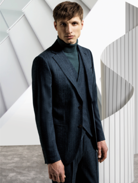 Stylbiella 羊绒羊毛混织360克重纬向弹力青绿色格纹全麻衬套装