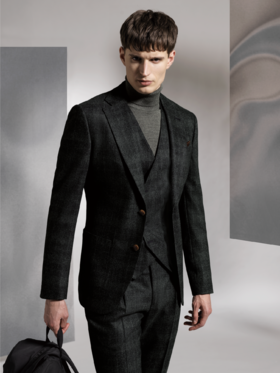 Stylbiella 羊绒羊毛混织360克重纬向弹力绿色格纹全麻衬套装