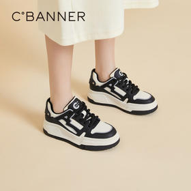 千百度厚底熊猫鞋女春季增高休闲板鞋黑白鞋时尚运动鞋A24113812