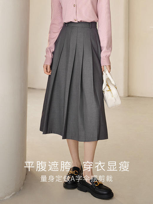 【专属特价】熙世界赫本风半身裙2025秋新款A字伞裙高腰显瘦通勤中长压褶裙 商品图1