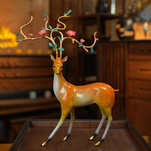 纯铜梅花鹿一鹿生花摆件大号招财鹿家居客厅进门玄关电视柜装饰品古法铸造 商品图4