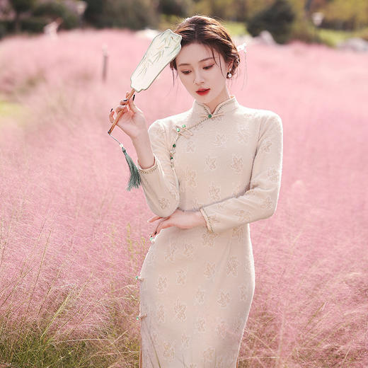 MLS-6809秋冬新款复古民国风水貂毛复合名媛柔软气质中国风旗袍 商品图2