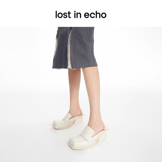 lost in echo2024春季新款设计师品牌翘方头沿条粗跟穆勒拖复古女 商品图1