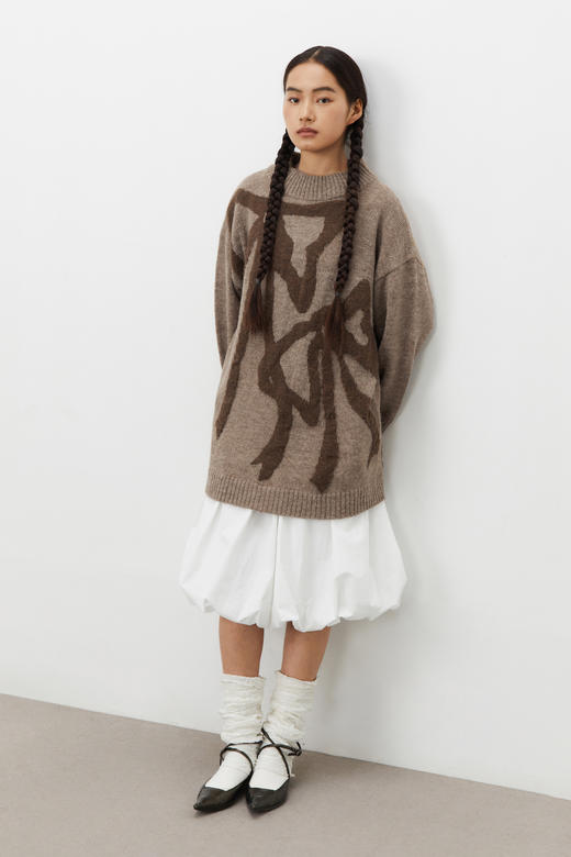 CryingCenter 棕咖色柔柔马海毛宽松长款圆领蝴蝶结毛衣 哭喊中心 商品图5