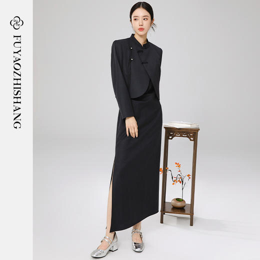 扶摇 2024新款羊毛西装外套短款小个子中式国风连衣裙套装春 商品图5