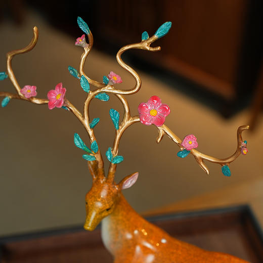 纯铜梅花鹿一鹿生花摆件大号招财鹿家居客厅进门玄关电视柜装饰品古法铸造 商品图5