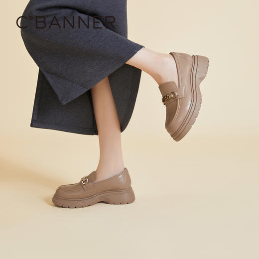 千百度复古厚底乐福鞋春季增高小皮鞋真皮通勤美拉德单鞋A24120712 商品图6