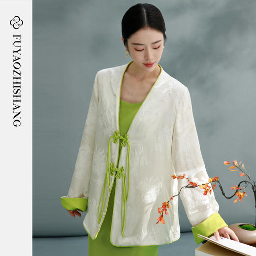 复古国风西装短外套女桑蚕丝盘扣西服高端轻奢提花上衣 商品图4