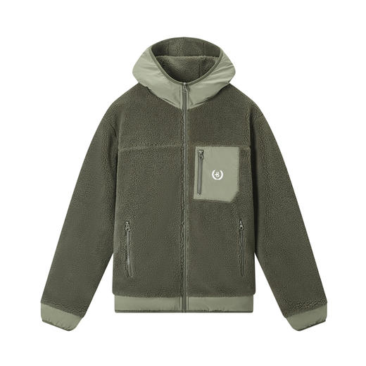 gxgjeans男装冬季军绿口袋夹克摇粒绒连帽夹克外套 商品图4