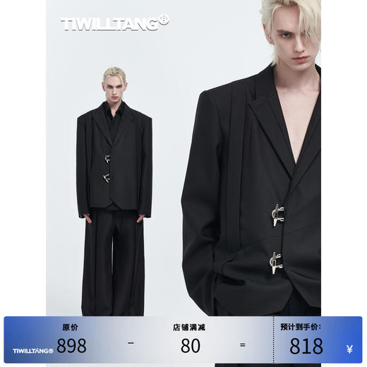 TIWILLTANG启世录“隐御神摄”匠造峻雅奢黑色金属异型扣长袖西装 商品图5