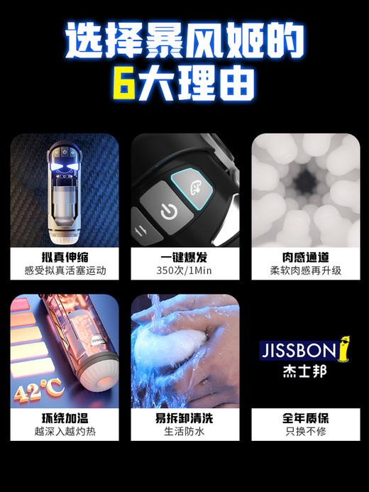 杰士邦暴风姬飞机杯自动伸缩夹吸加温男用自慰器 商品图1